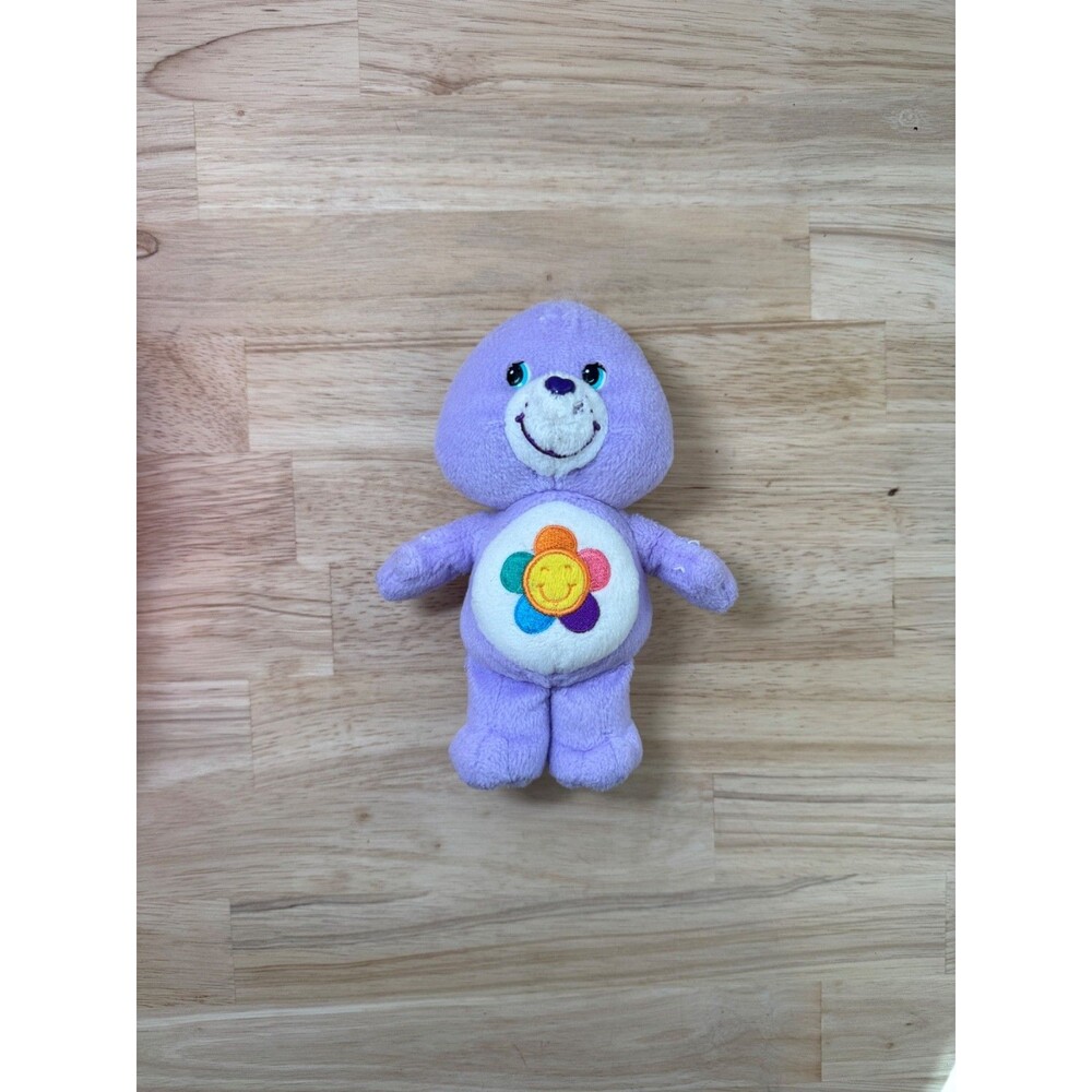 2002 Care Bear Harmony Bear Plush Purple / Rainbow Flower Stuffed Animal 8"